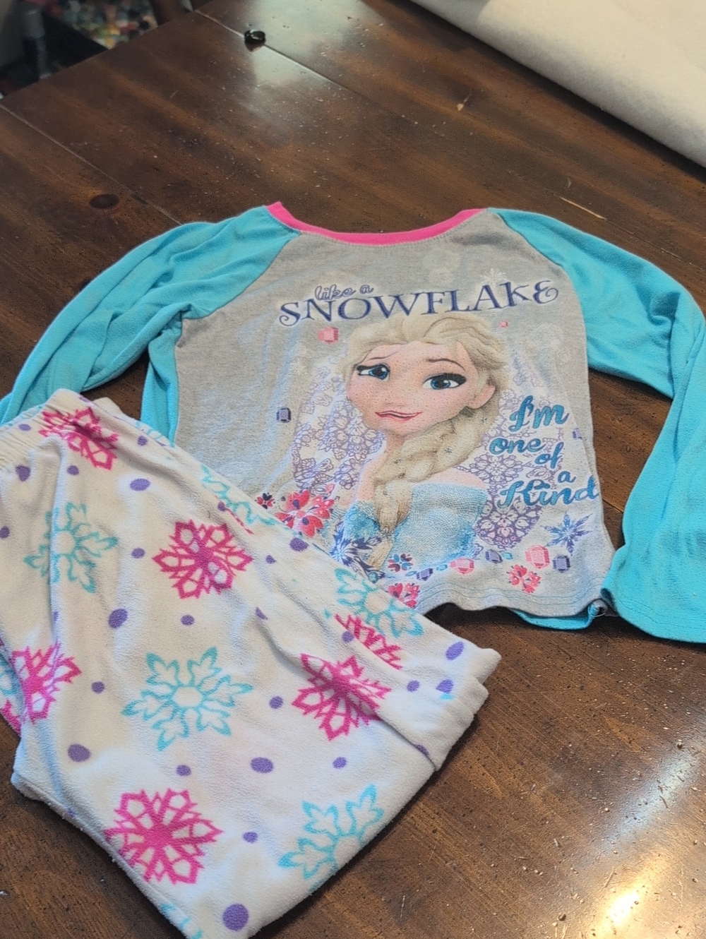 Blue & Gray Elsa Snowflake Pajama Set with Pink Accents